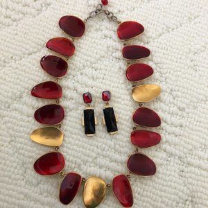 Beautiful red and gold necklace with matching earrings
